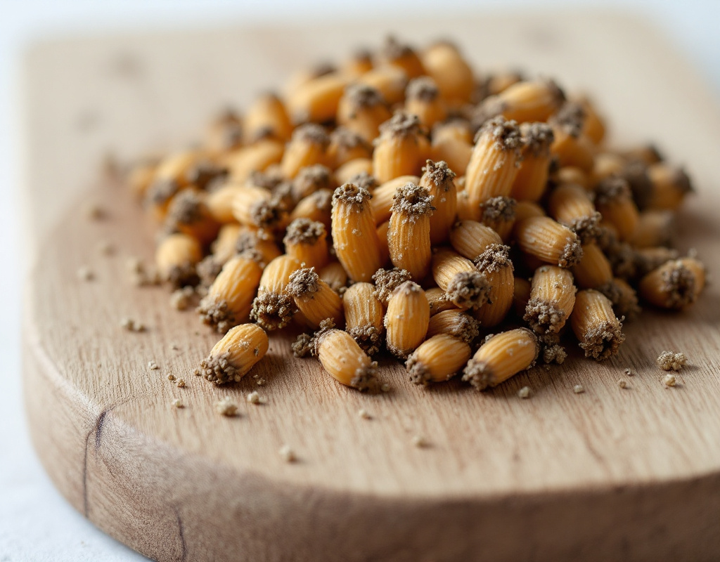 Capsules de Cordyceps sur une planche en bois