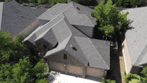 Top view of a newly installed asphalt roof