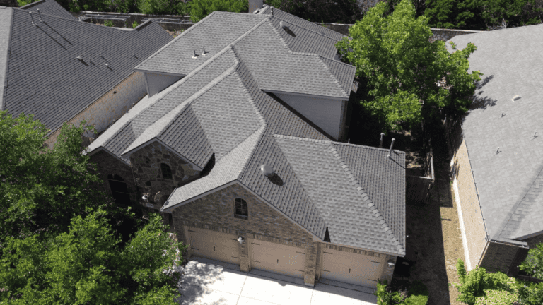 Top view of a newly installed asphalt roof