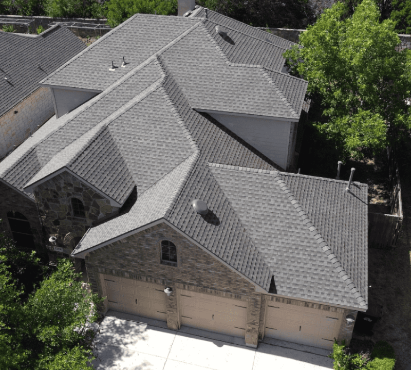 Top view of a newly installed asphalt roof