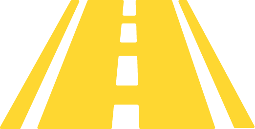 Illustration of a yellow road with dashed lines in the center and solid lines on both edges, representing a highway—ideal for showcasing asphalt installation or commercial paving services by a professional asphalt contractor.