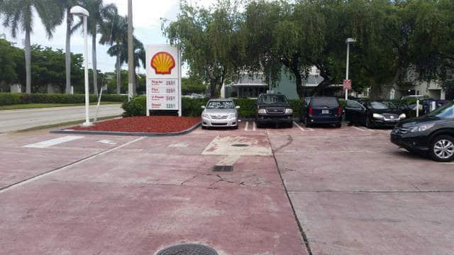 Cracks in floor surface outside a Coral Gables, Miami-Dade County, Florida gas station