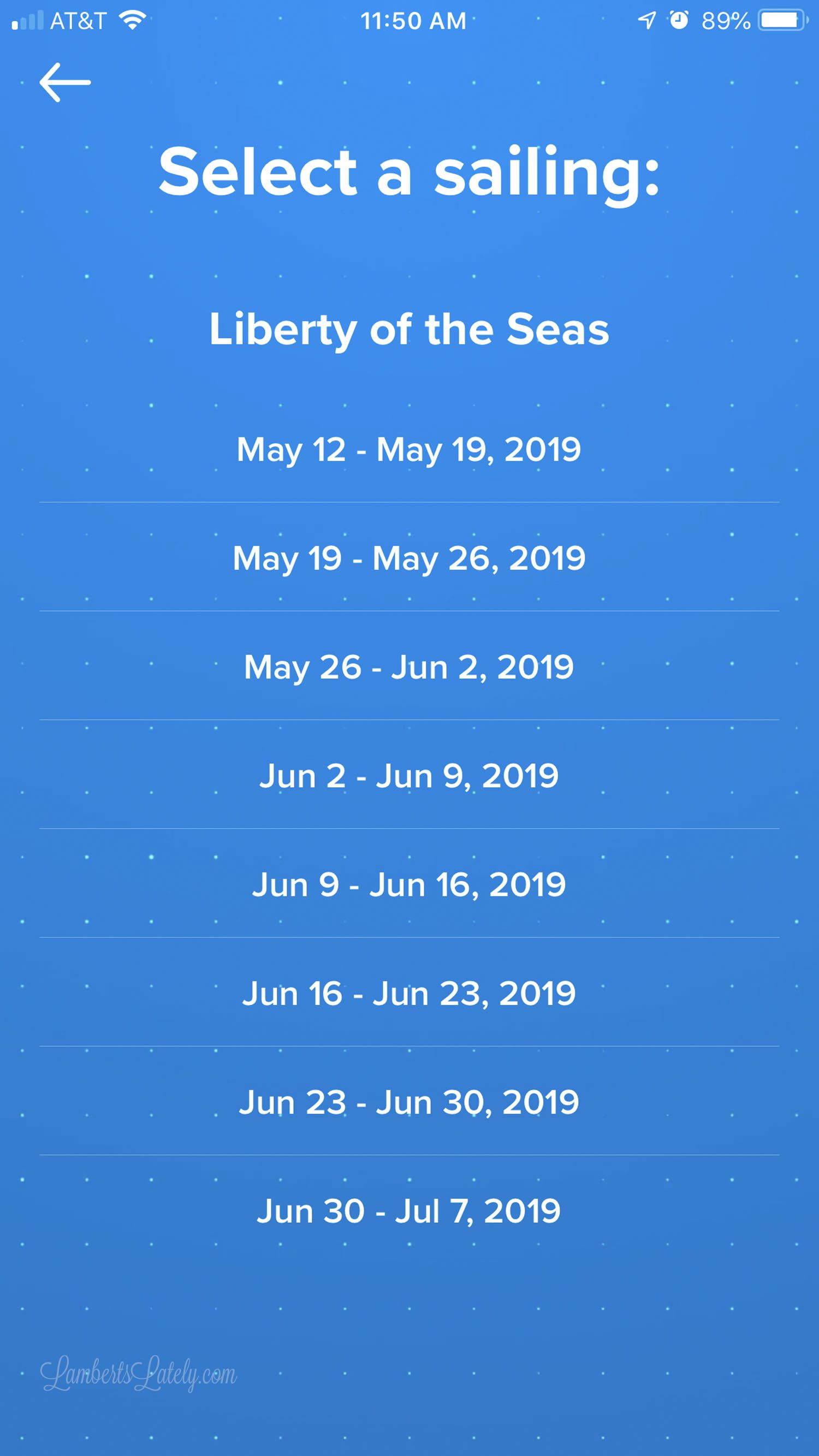 screenshot of royal caribbean app.