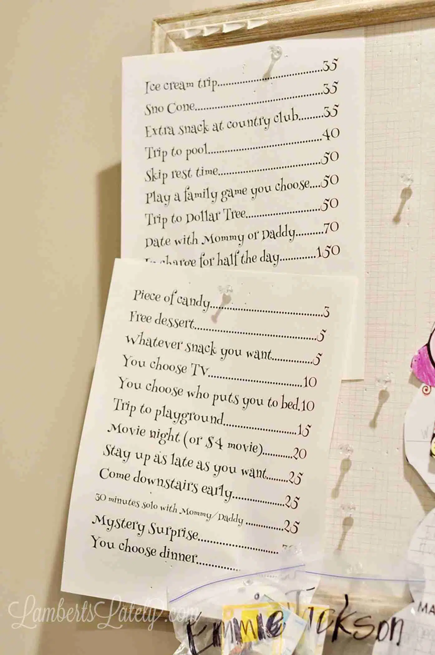 chore rewards list