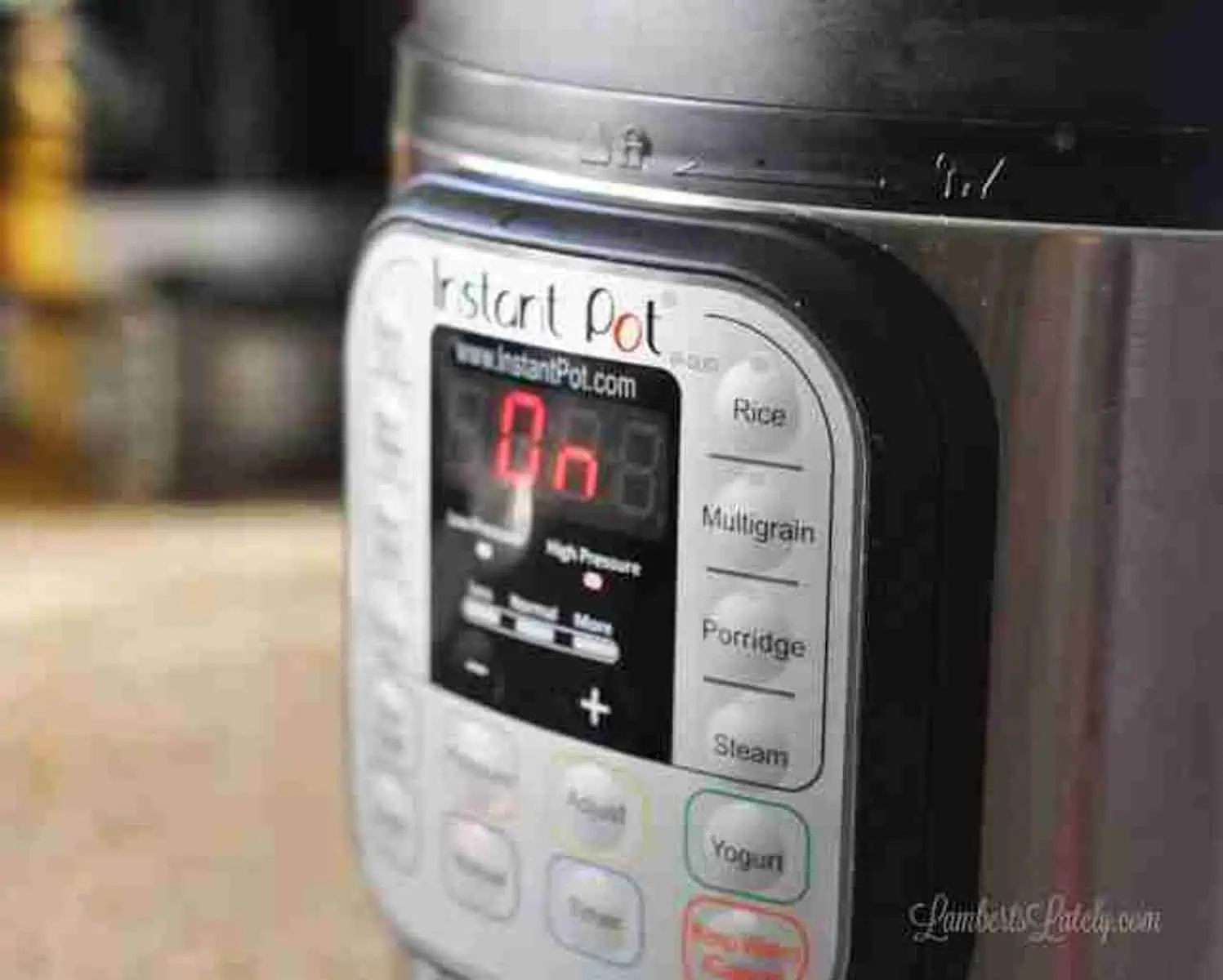 close up of the front of an instant pot pressure cooker.