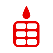 A red icon showing six squares arranged in a grid with a single droplet shape above them, all on a black background.