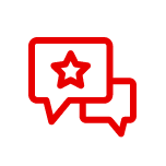 Two red speech bubbles with one containing a star icon, set against a black background.