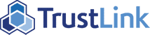 TrustLink logo featuring three interconnected hexagons on the left and the word "TrustLink" in blue text on the right.