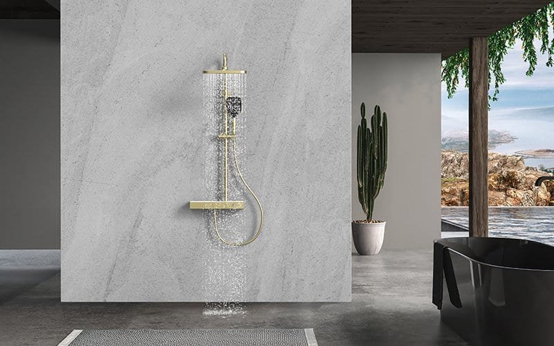 exposed gold 2 way shower set-rainfall and handheld shower