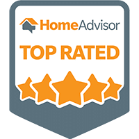 Homeadvisor Badge Displaying &Quot;Top Rated&Quot; With Five Orange Stars Below The Text.
