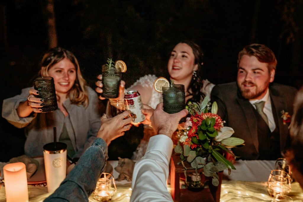 toasts during a family dinner after an elopement with family and friends