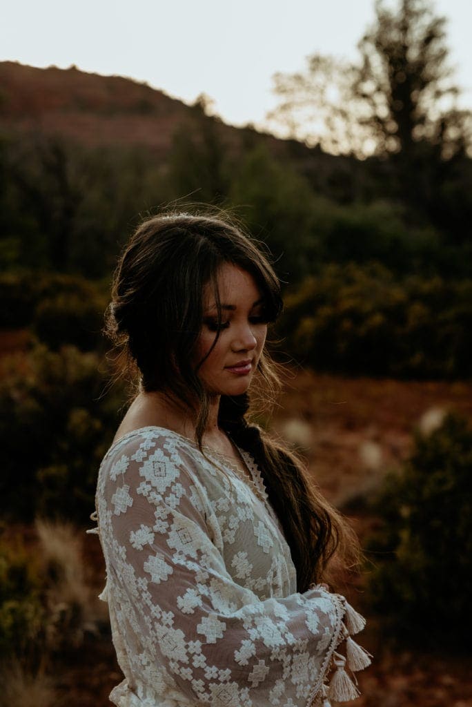 Bride during sunset in Sedona