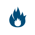 Blue flame icon on a white circular background.