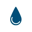 Icon of a blue water droplet with a white curved line inside, on a circular white background with a black outline.