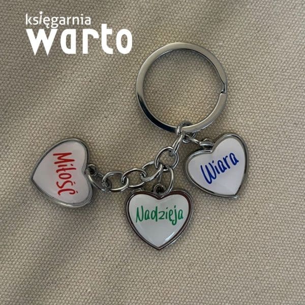 brelok trzy serca Wiara Nadzieja Miłość biały