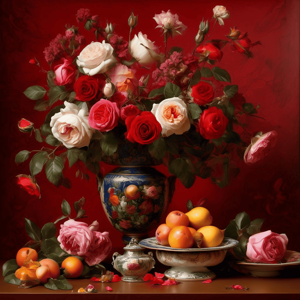 Flowers with Red Background – William Balthazar Rose