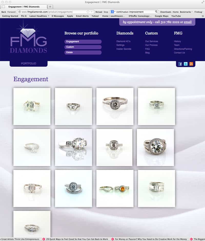 Gallery page displaying diamond jewelry options.