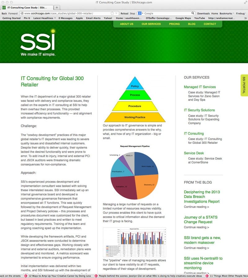 Case study page displaying infographics.