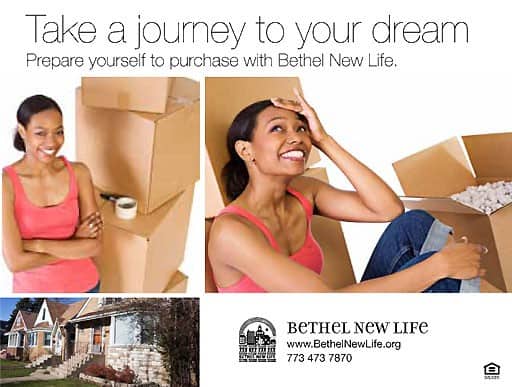 Print ad for Bethel New Life picturing a woman on moving day.