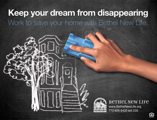 Print ad for Bethel New Life featuring chalkboard illustration.