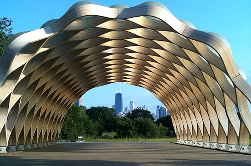 Bentwood Pavilion structure in Lincoln Park, Chciago
