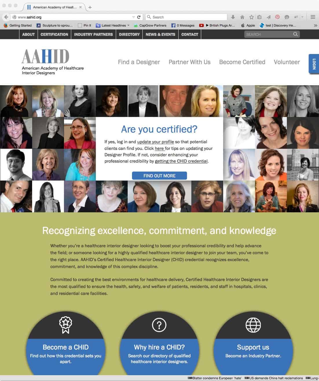 AAHID website design - home page.