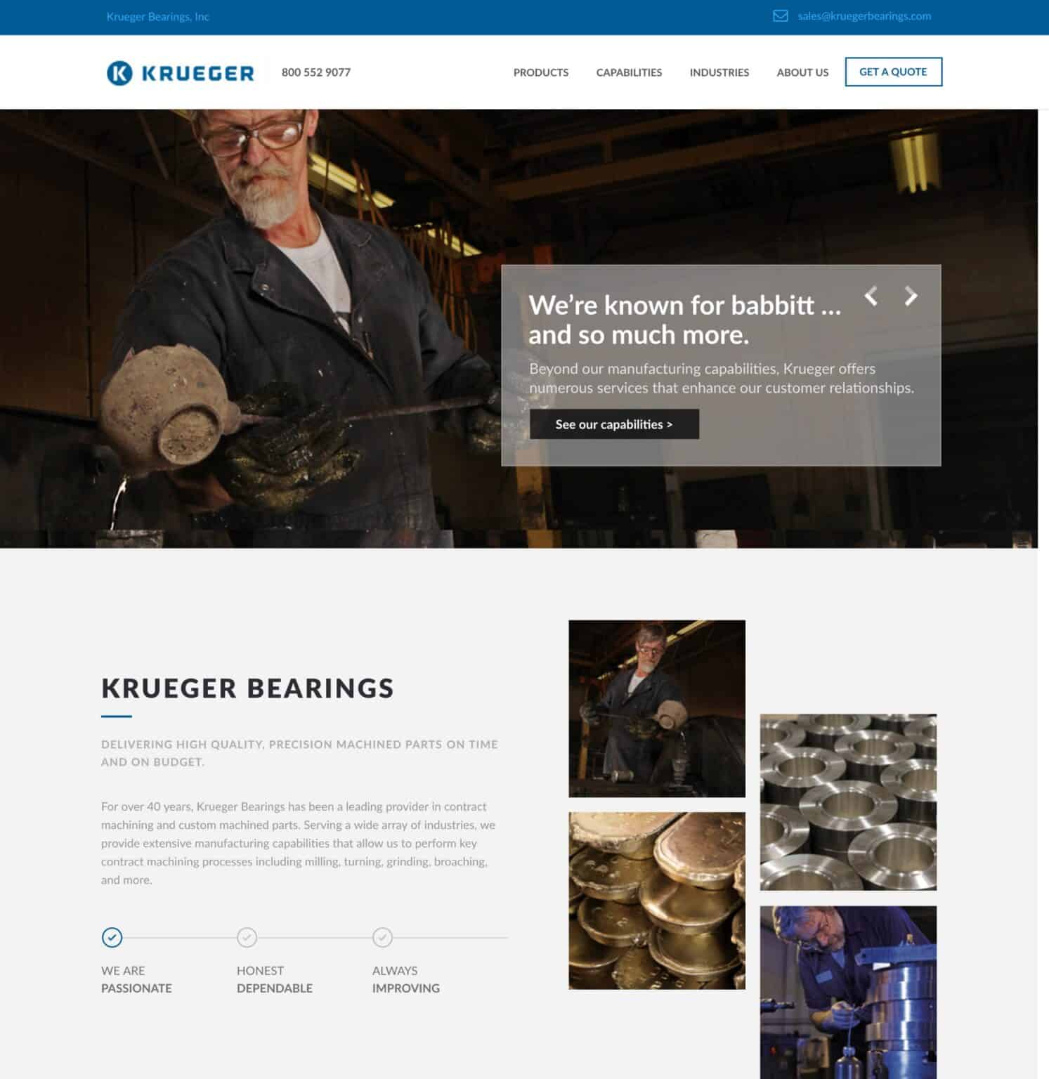 Krueger Bearings industrial products, home page.