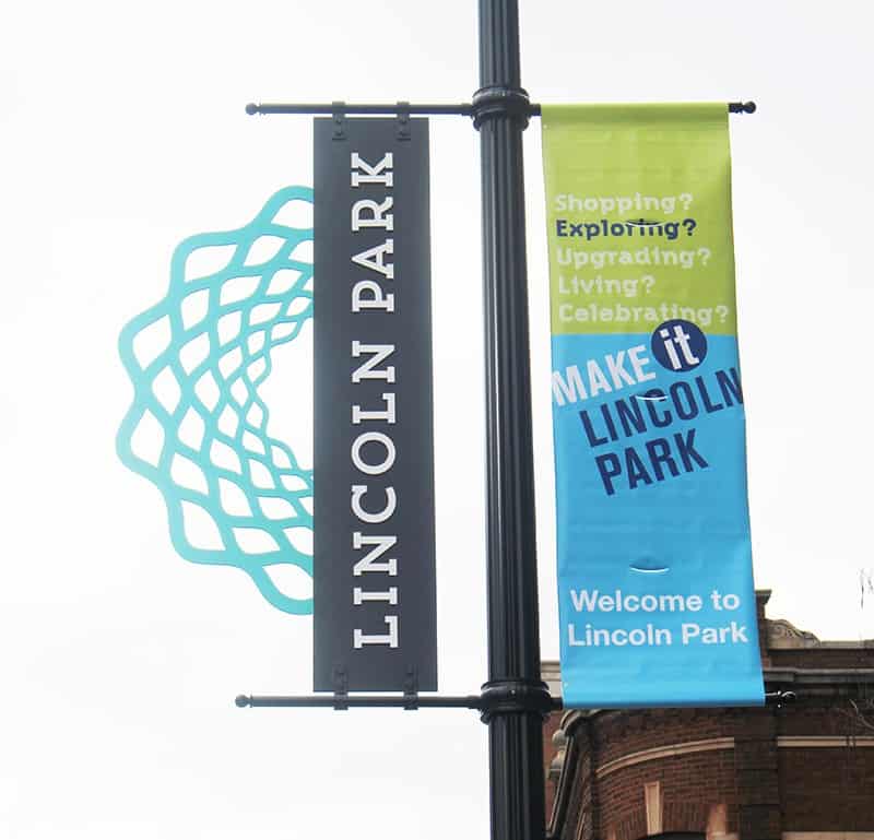 LPCC logo as street pole signage in Lincoln Park