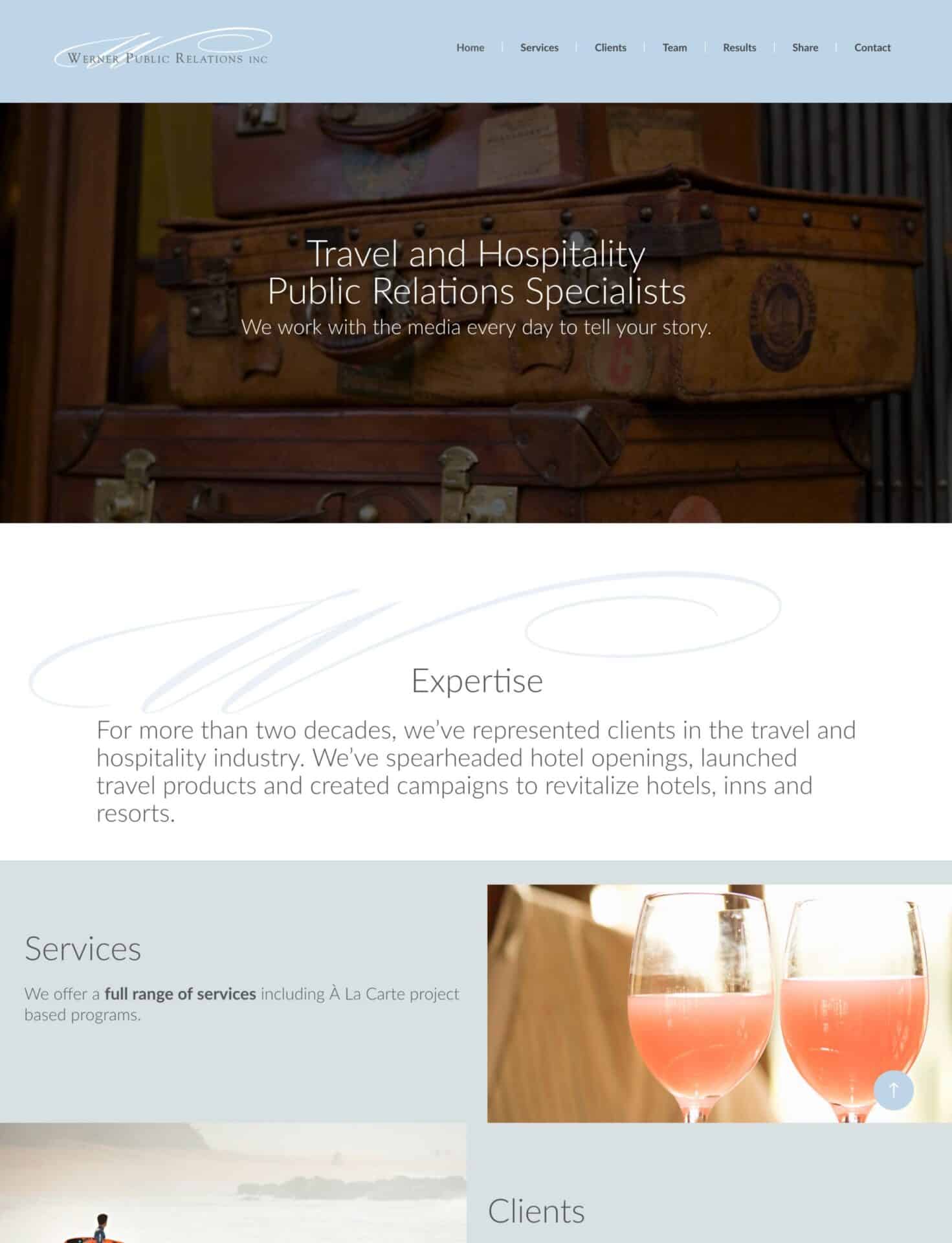 Home page design for Werner Public Relations.