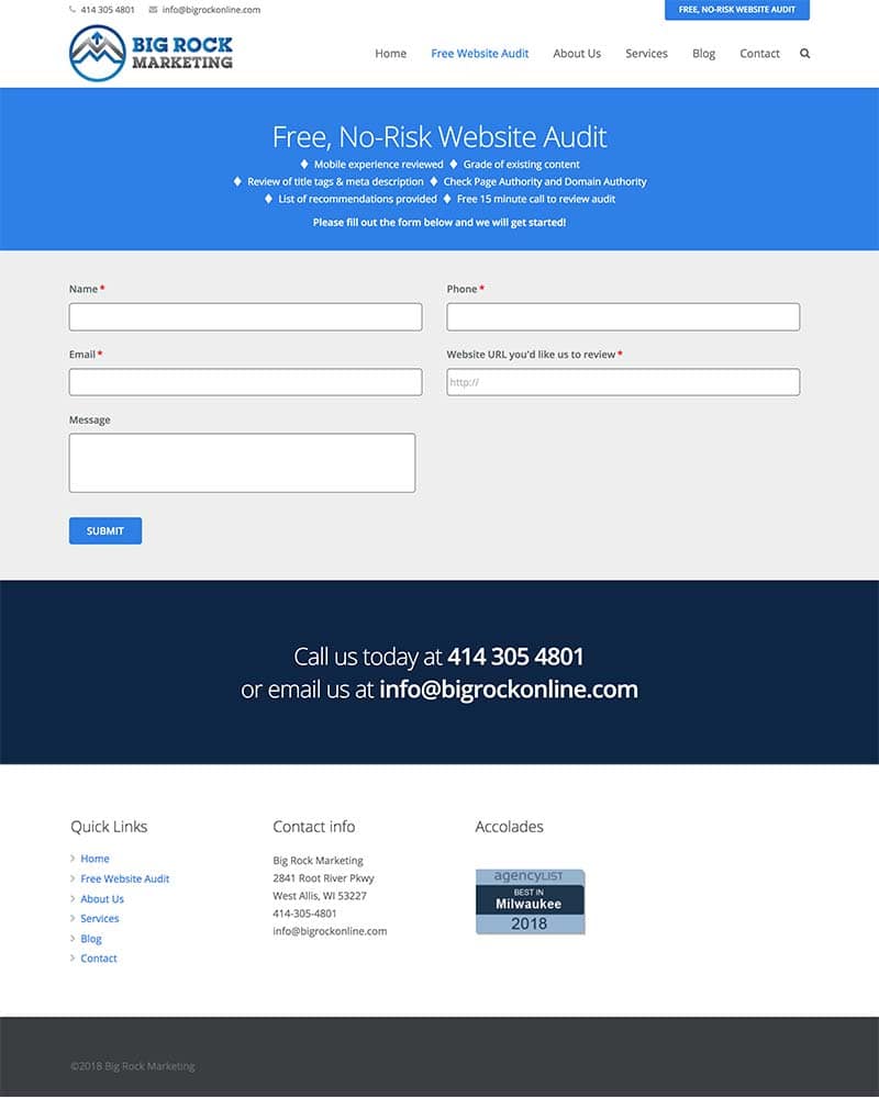Free audit form, lead generator.