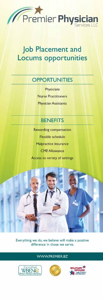 Premier Medical, staffing service, Vertical Banner for tradeshow