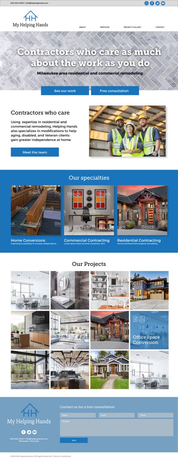 Helping Hands Contracting home page design.