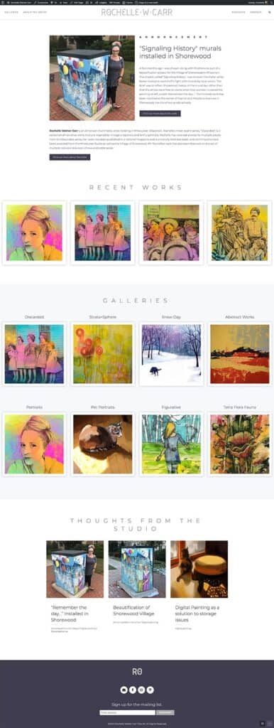 Front page of visual artist website.