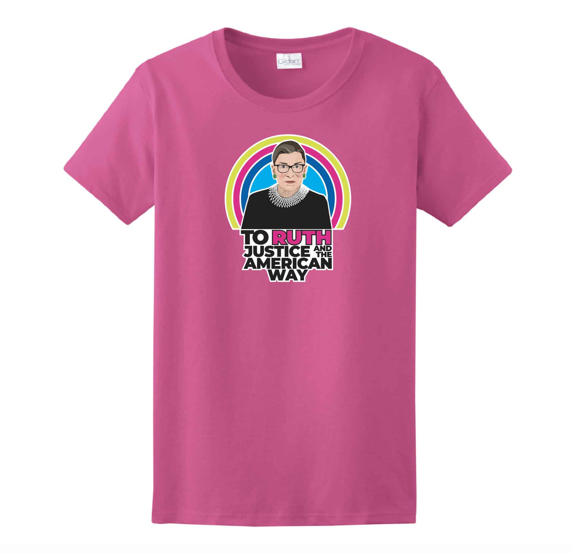 Pink tee with RBG logo.