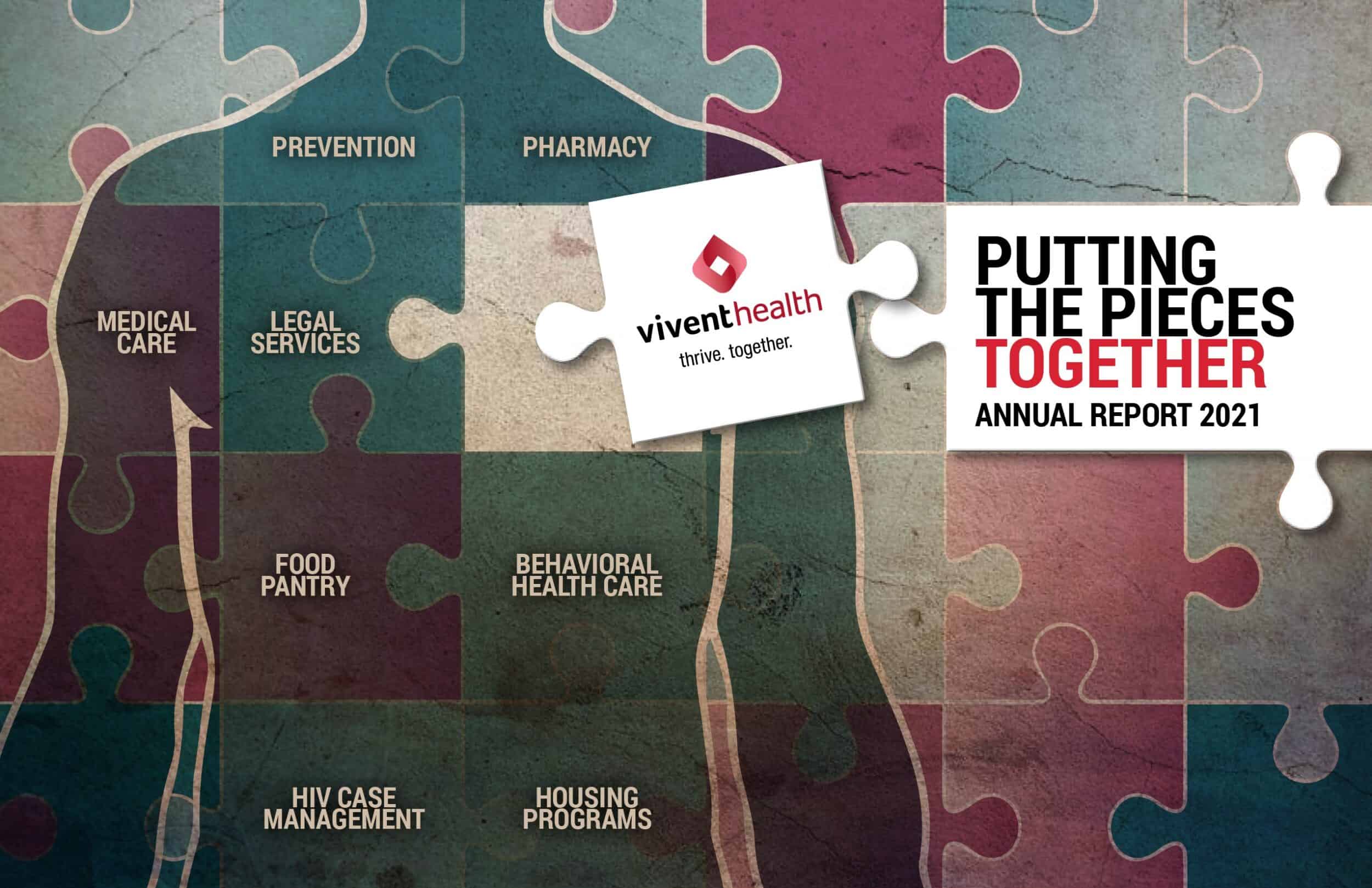 Cover design of the 2021 Vivent Health Annual report, titled "Putting the Pieces Together".