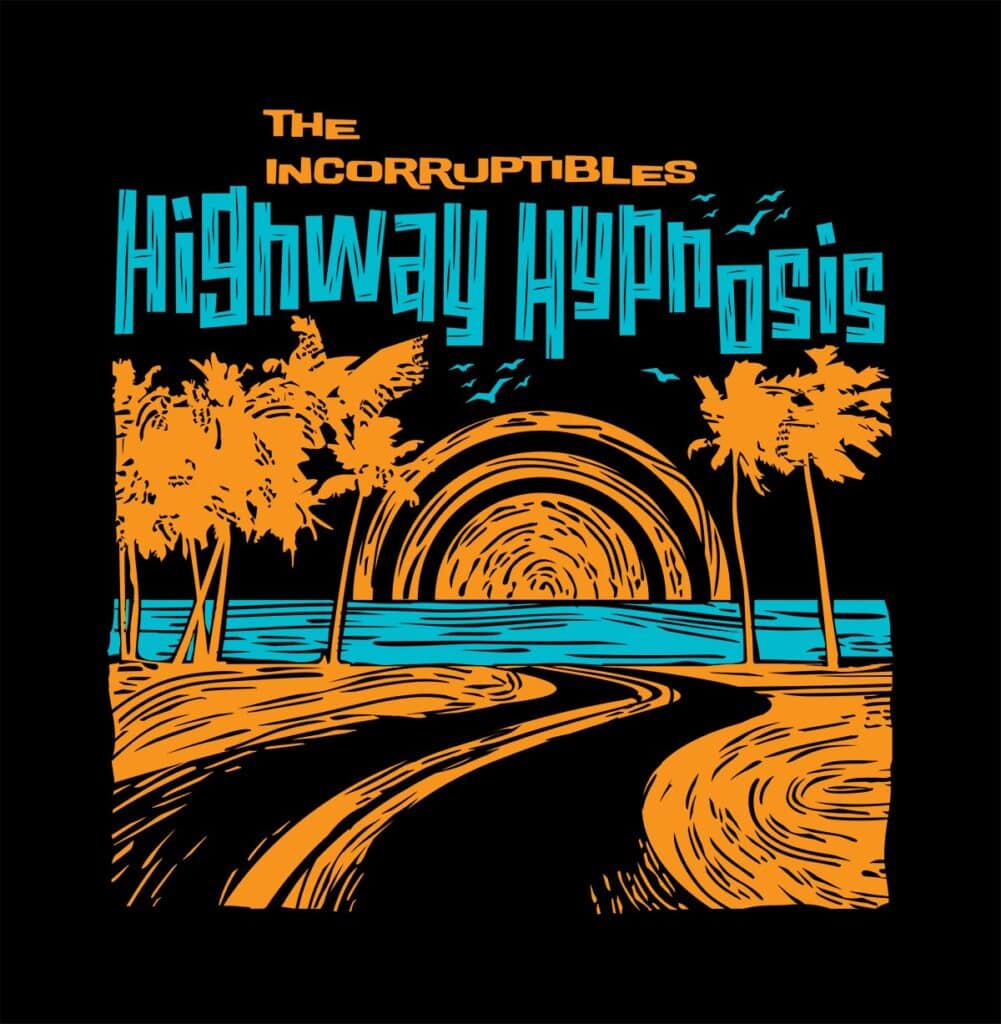 Highway Hypnosis tee shirt art, black background.