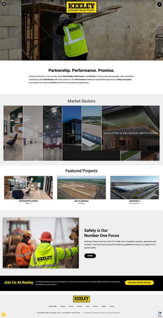 Keeley Construction home page.