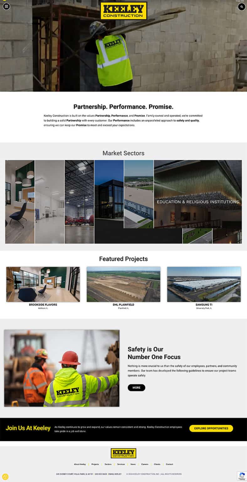 Keeley Construction home page.