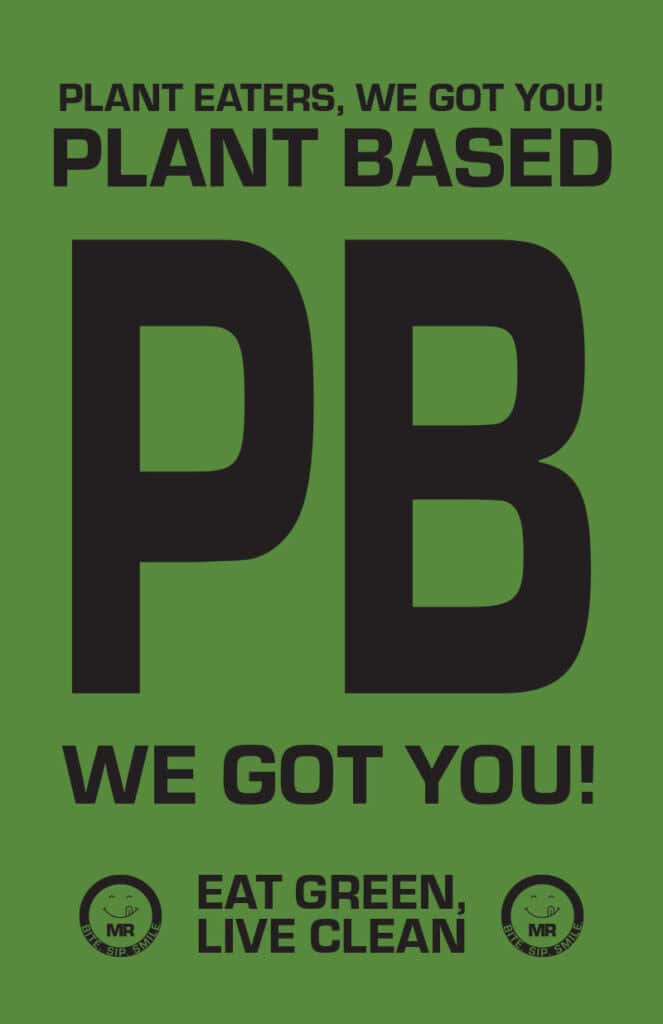 Sign promoting plant-based menu offerings.
