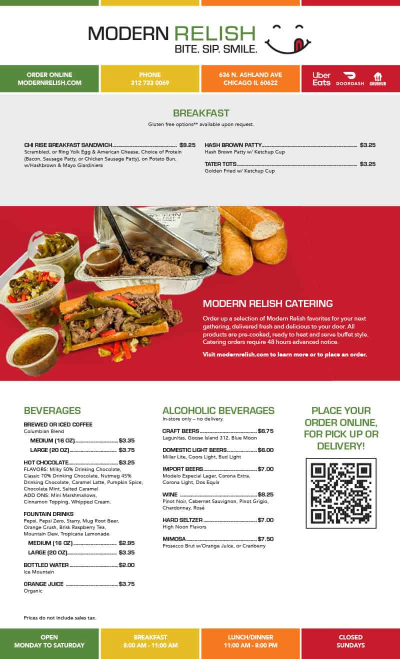 Downloadable menu, side one.