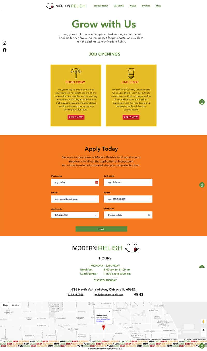Careers page for applying for work at Modern Relish.