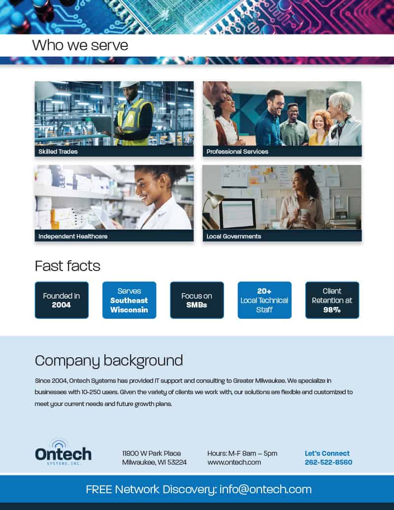 Description of types of businesses Ontech works with.