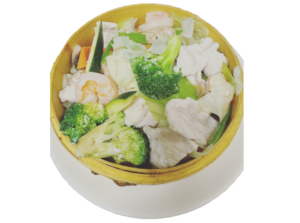 Steamed Jumbo Shrimp and Chicken w. Mixed Vegetables