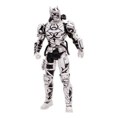 "7-inch McFarlane Hazmat Suit Batman figure in sketch artist edition, with base, card stand and authenticity certificate."