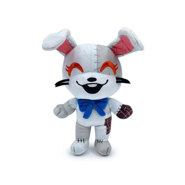 "9-inch Youtooz Five Nights at Freddy's Vanny Chibi Plush with grey patchwork design, glitching paw, and red eyes."