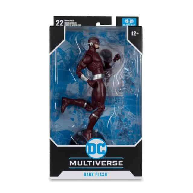"7-inch mcfarlane dc multiverse dark flash walter west action figure in black costume with lightning effects and display base. "
