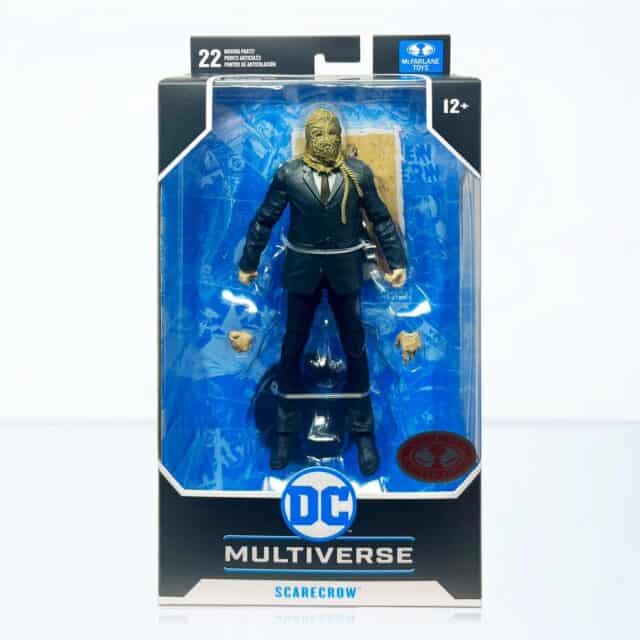 "McFarlane DC Multiverse Scarecrow, Batman Begins edition, in platinum red figure."