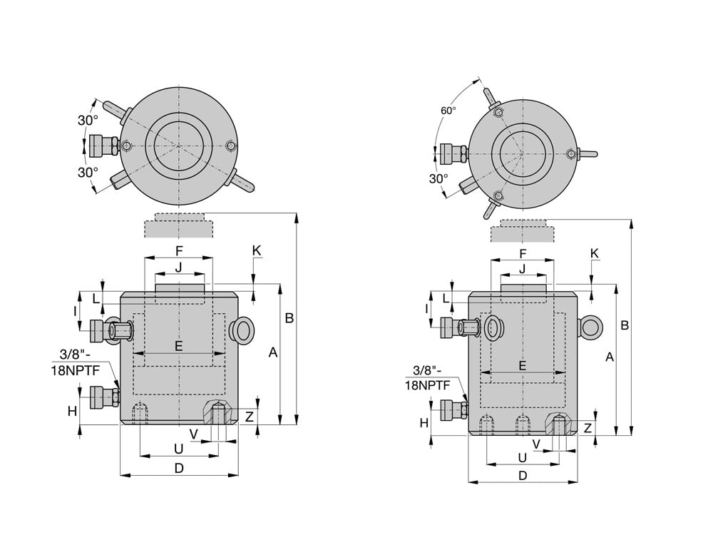 CLRG25012, 250 Ton Capacity, 300mm Stroke, Double Acting General Purpose Hydraulic Cylinder 2 Double Acting General Purpose Hydraulic Cylinders Dimension Drawing