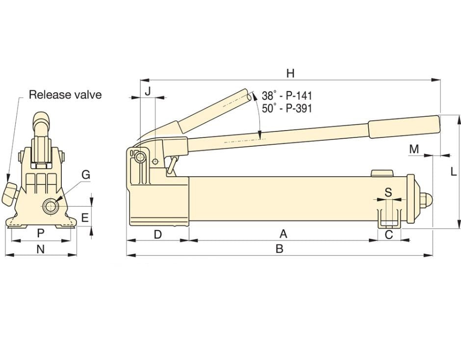 P141, Single Speed, Lightweight Hydraulic Hand Pump 9 Lightweight Hydraulic Hand Pump Dimension
