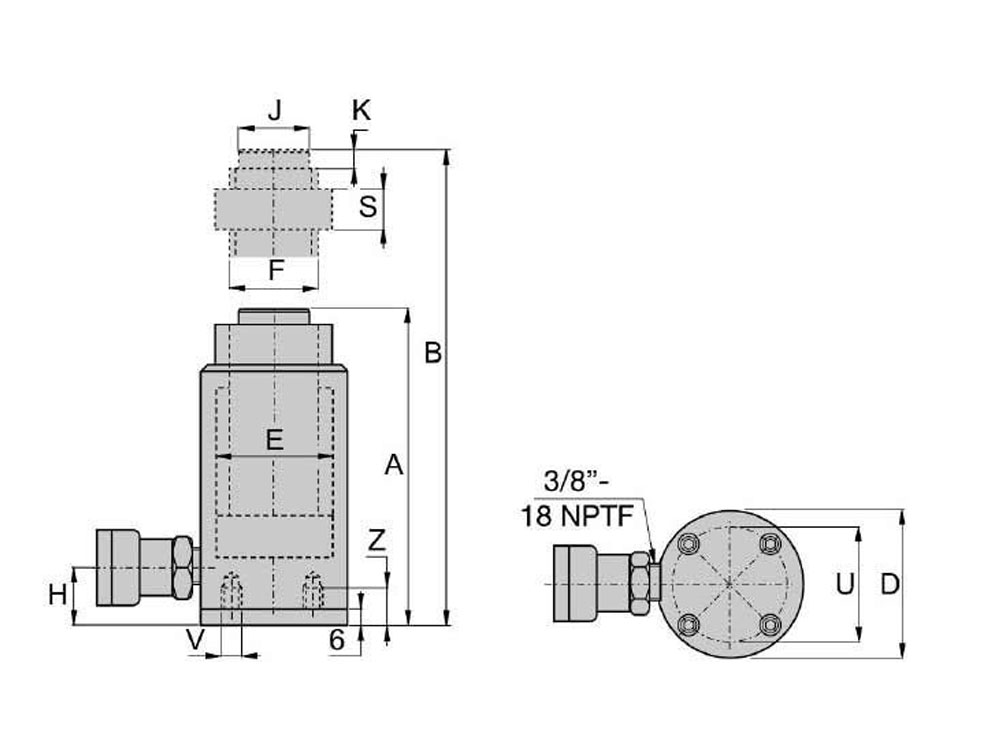 RACL508, 50 Ton Capacity, 200mm Stroke, Single Acting Aluminum Lock Nut Hydraulic Cylinders 8 RACL